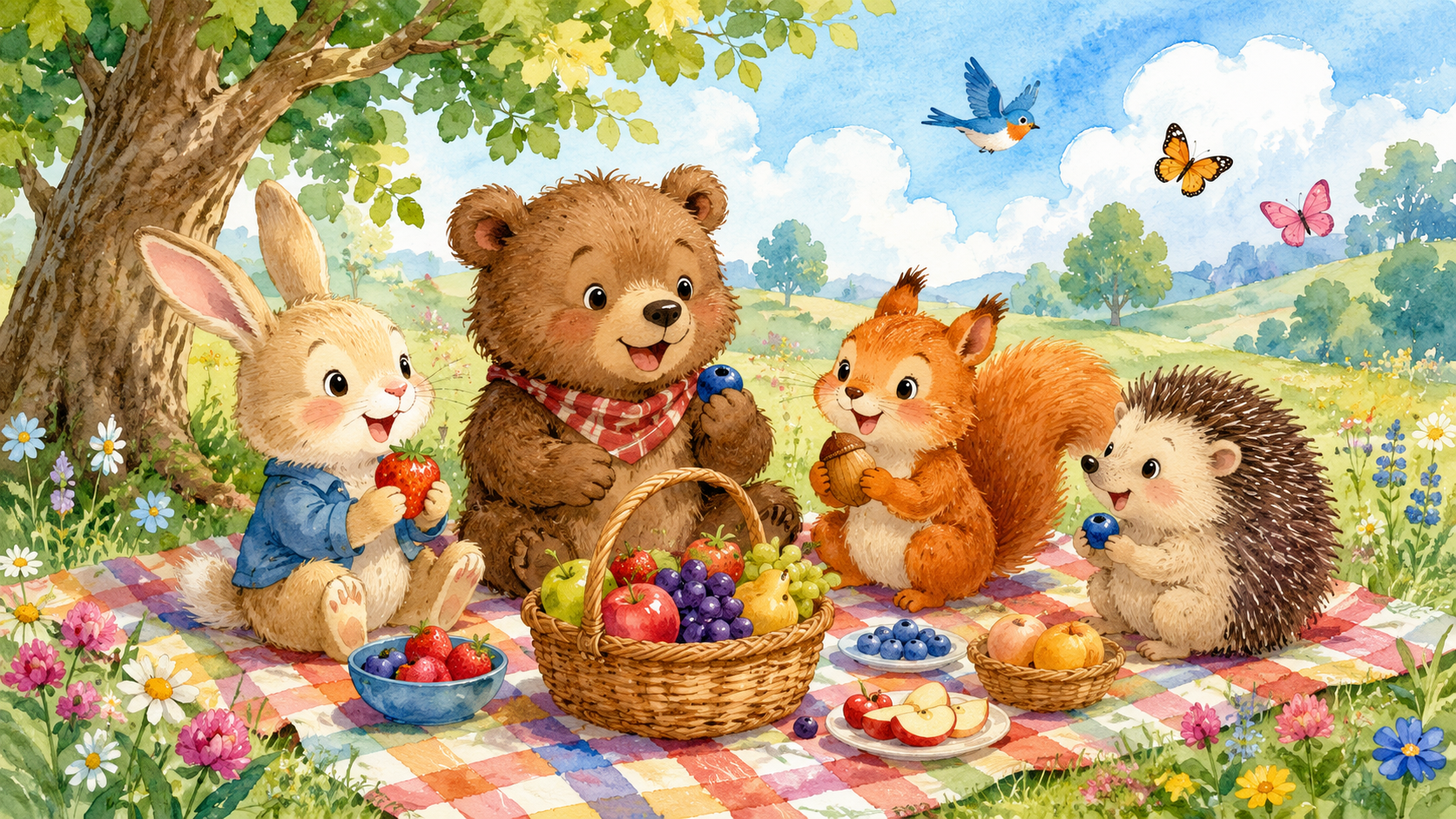 动物朋友野餐Kids Illustration